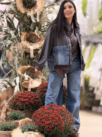 Jacheta in carouri cu insertii din denim si guler din piele ecologica [5]
