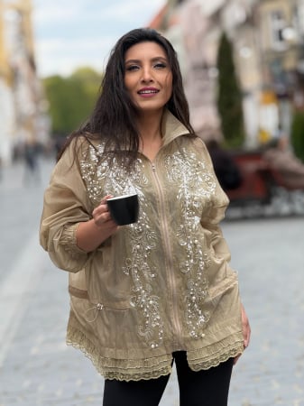 Geci si jachete - Jacheta kaki cu paiete si perle