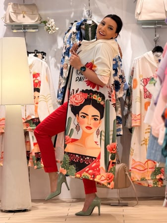 Imbracaminte de dama - Jacheta lunga cu fermoar cu imprimeu Frida