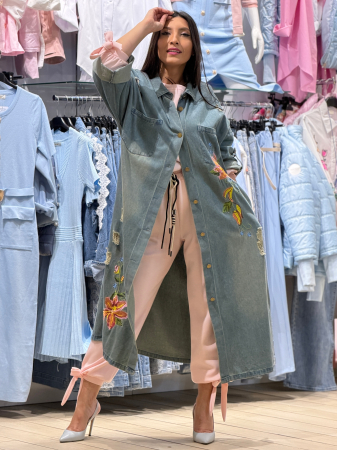 Jacheta lunga cu flori portocalii brodate [6]