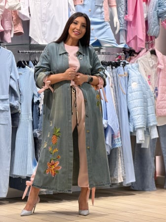 Imbracaminte de dama - Jacheta lunga cu flori portocalii brodate