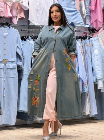 Jacheta lunga cu flori portocalii brodate [5]