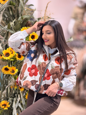 Jacheta matlasata cu imprimeu floral si gluga [5]