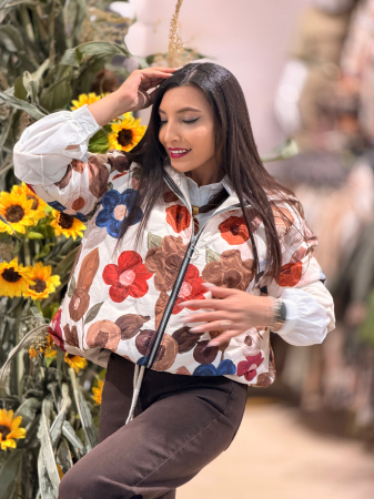 Jacheta matlasata cu imprimeu floral si gluga [4]