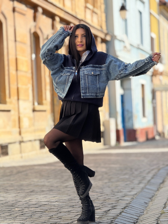 Jacheta tricotata cu detalii denim si fermoar [1]