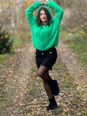 Promotii - Jacheta verde cu gluga din mohair