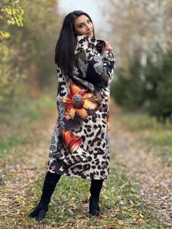 Palton cu imprimeu leopard si detalii florale [7]