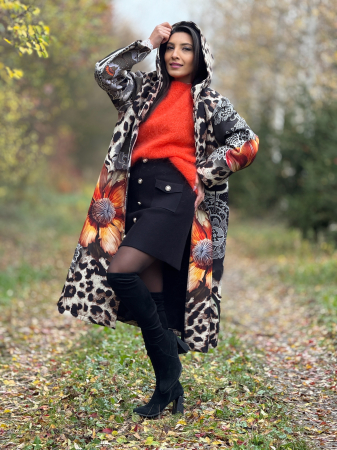 Palton cu imprimeu leopard si detalii florale [4]