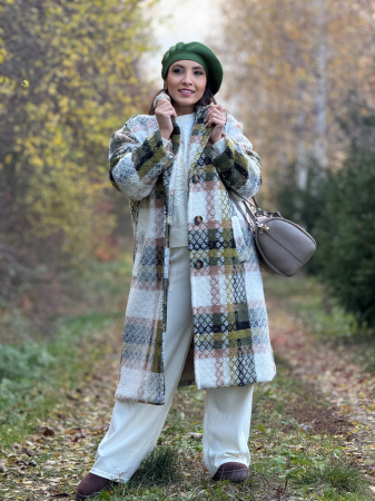 Palton elegant in carouri, cu nasturi si buzunare laterale [1]