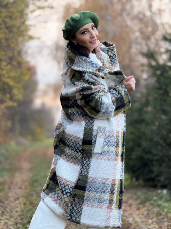 Palton elegant in carouri, cu nasturi si buzunare laterale [7]