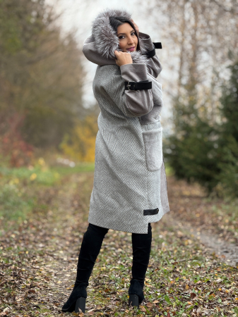 Palton gri cu guler din blana naturala [1]