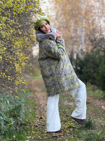 Palton modern cu guler amplu din blana si nasturi [2]