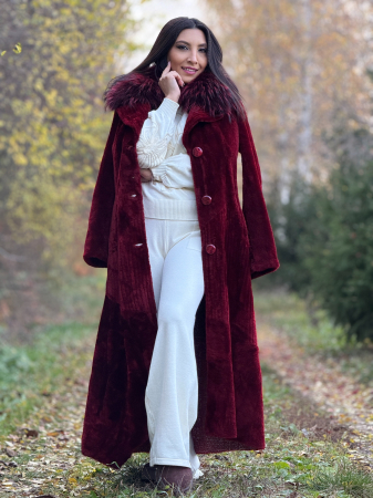 Palton rosu cu guler din blana naturala [6]