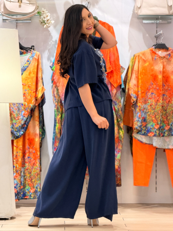 Pantaloni bleumarin cu funda in talie [3]