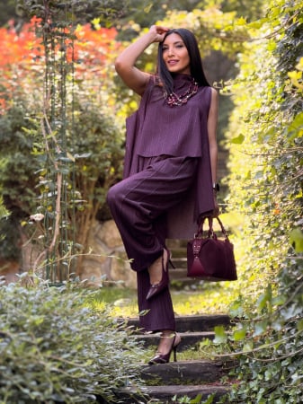 COLECTIA DE TOAMNA - Pantaloni bordo cu curea in talie