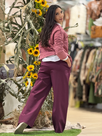 Pantaloni bordo cu snur si elastic in talie [2]