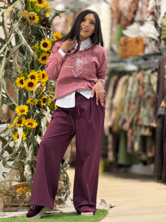 Pantaloni bordo cu snur si elastic in talie [3]