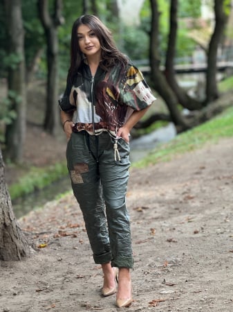 Pantaloni - Pantaloni casual cu snur si aplicatii  paiete
