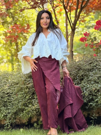 Pantaloni - Pantaloni cu design petrecut si talie elastica