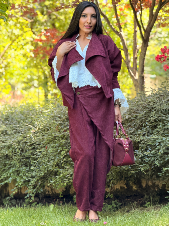 Pantaloni cu design petrecut si talie elastica [5]