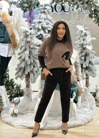 Pantaloni - Pantaloni cu detaliu auriu la buzunar