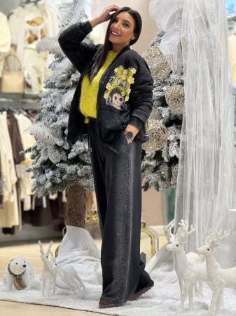 Pantaloni - Pantaloni cu pietricele aplicate