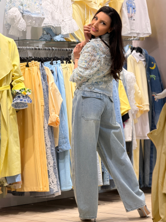 Pantaloni diin denim cu talie inalta si aplicatii metalice [4]