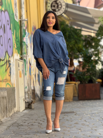 Pantaloni din denim cu aplicatie florala [5]
