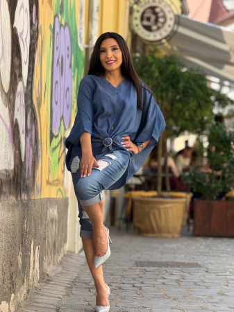 Pantaloni din denim cu aplicatie florala [1]