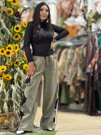 Pantaloni - Pantaloni din denim cu insertii negre