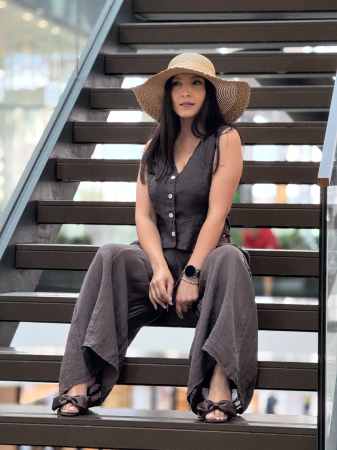 COLECTIA DE IN YOU&ME - Pantaloni din in cu buzunare si curea