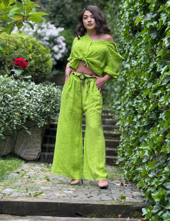 COLECTIA DE IN YOU&ME - Pantaloni din in cu buzunare si curea