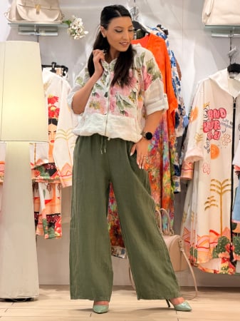 Imbracaminte de dama - Pantaloni din in cu snur