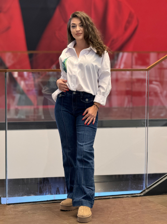 Pantaloni - Pantaloni din jeans drepti cu buzunare aplicate