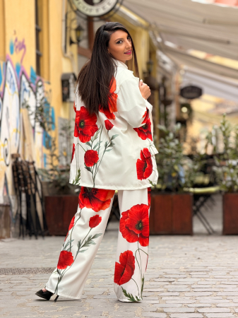 Pantaloni evazati cu imprimeu maci [5]