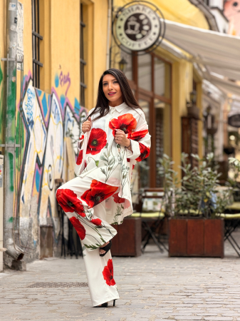 Pantaloni evazati cu imprimeu maci [1]