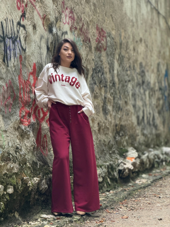 Pantaloni evazati cu snur si elastic in talie [3]
