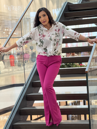 Pantaloni - Pantaloni fucsia cu curea in talie