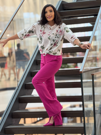 Imbracaminte de dama - Pantaloni fucsia cu curea in talie