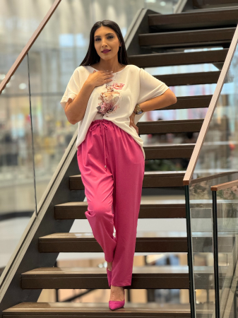 Imbracaminte de dama - Pantaloni fucsia cu talie elastica
