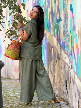 Pantaloni kaki cu broderie florala multicolora [4]