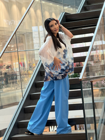 Pantaloni largi denim cu snur decorativ [3]