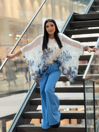 Imbracaminte de dama - Pantaloni largi denim cu snur decorativ