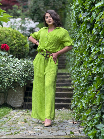Pantaloni largi din in cu cordon decorativ [4]