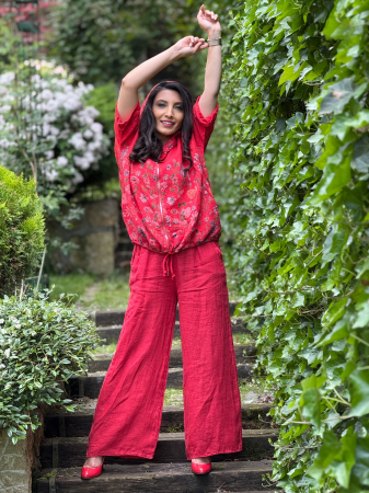 Pantaloni - Pantaloni largi din in cu talie elastica
