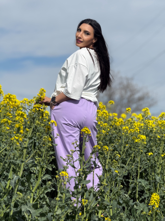 Pantaloni mov cu curea in talie [3]