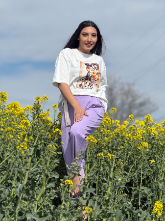 Pantaloni mov cu curea in talie [1]