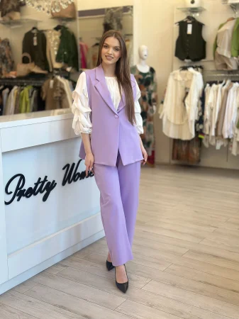 Pantaloni - Pantaloni mov cu elastic in talie