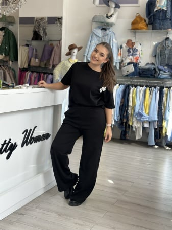 Pantaloni - Pantaloni negrii din bumbac drepti