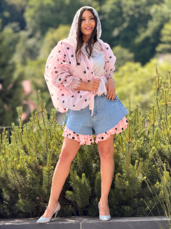 Pantaloni scurti din denim cu volane cu buline [1]